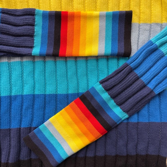 CHINTI & PARKER Sweater Medium Rainbow Stripe Mock Neck Ribbed Knit 100% Cotton - Picture 5 of 9